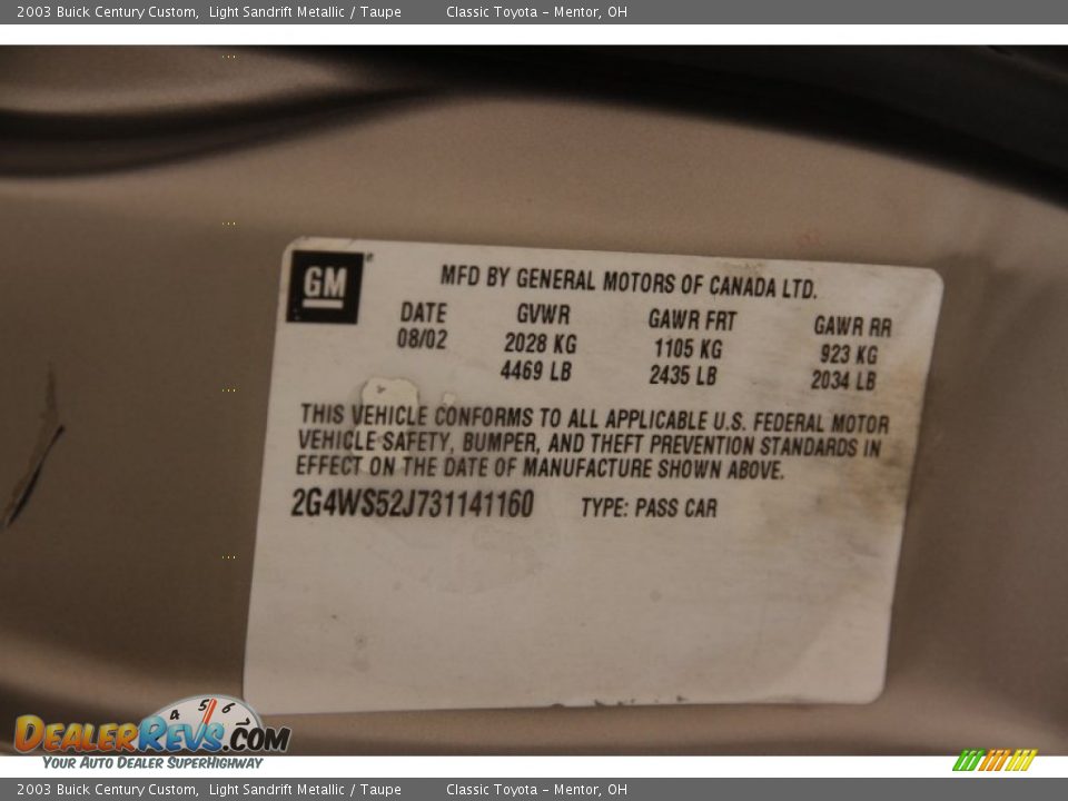 2003 Buick Century Custom Light Sandrift Metallic / Taupe Photo #17