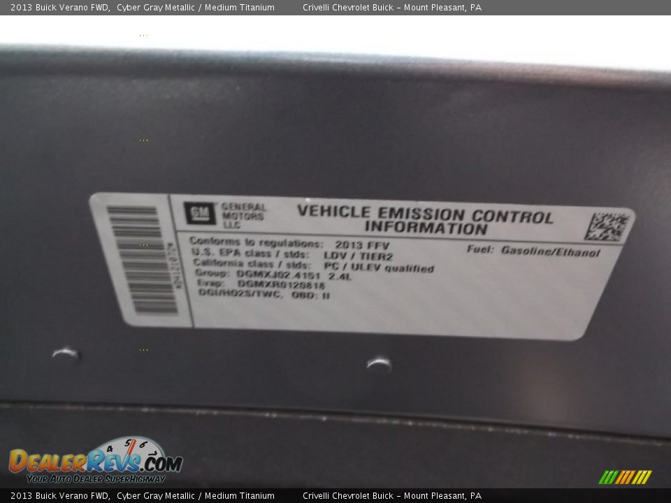 2013 Buick Verano FWD Cyber Gray Metallic / Medium Titanium Photo #10