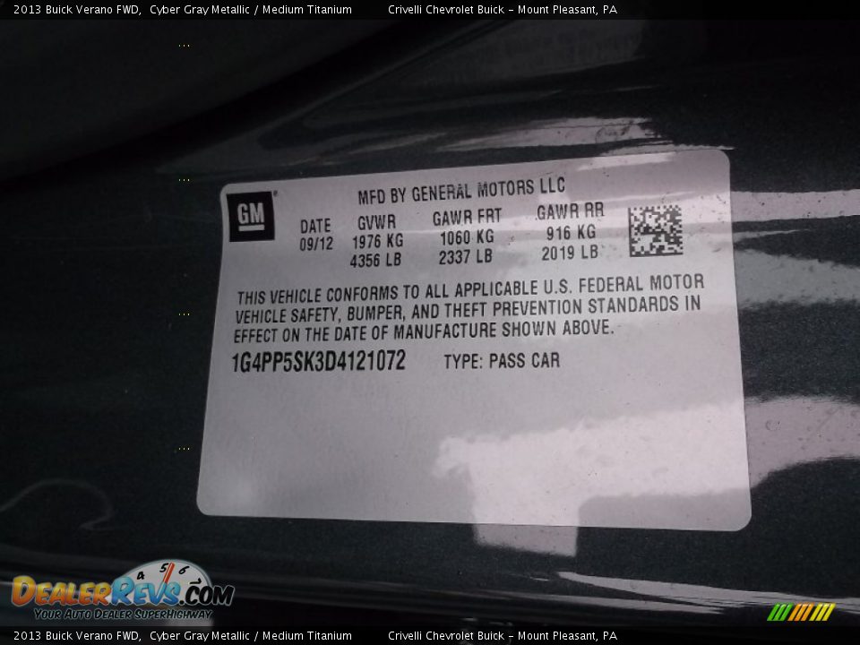 2013 Buick Verano FWD Cyber Gray Metallic / Medium Titanium Photo #28