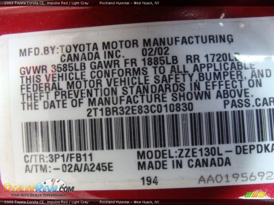 2003 Toyota Corolla CE Impulse Red / Light Gray Photo #27