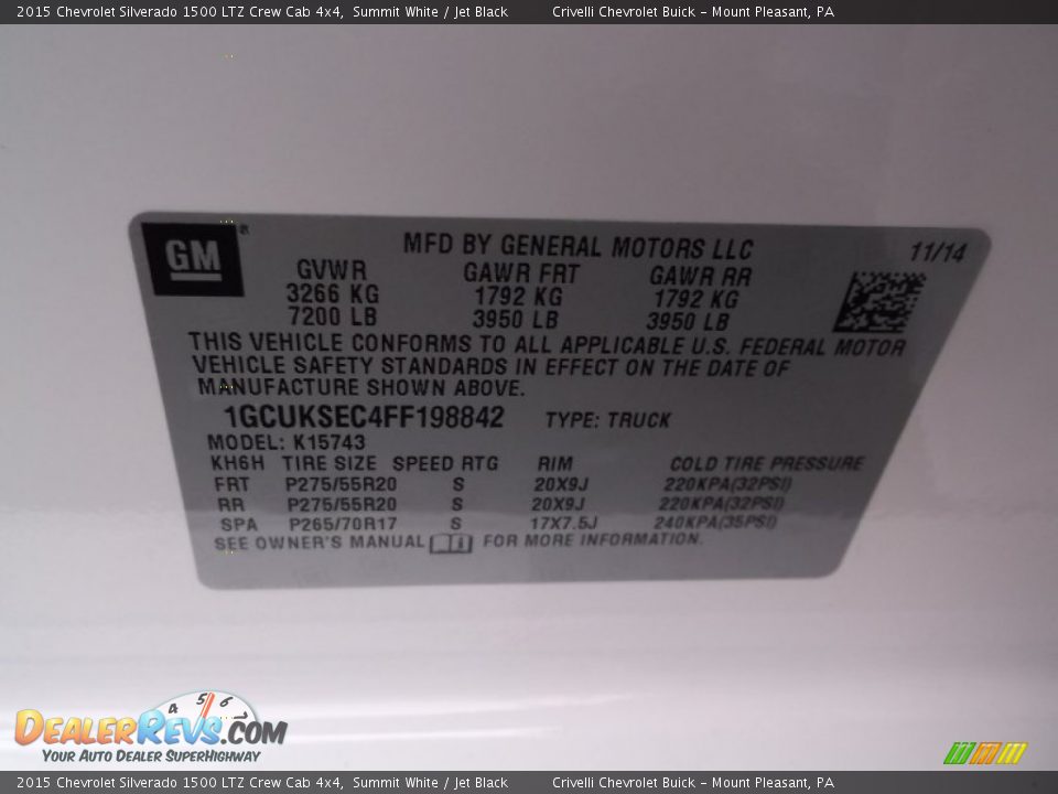 2015 Chevrolet Silverado 1500 LTZ Crew Cab 4x4 Summit White / Jet Black Photo #25