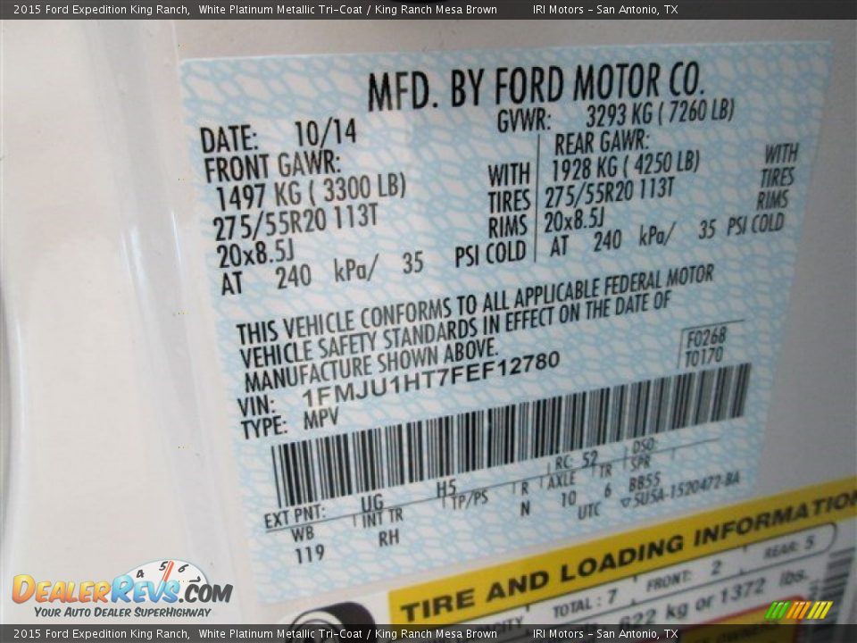 2015 Ford Expedition King Ranch White Platinum Metallic Tri-Coat / King Ranch Mesa Brown Photo #18