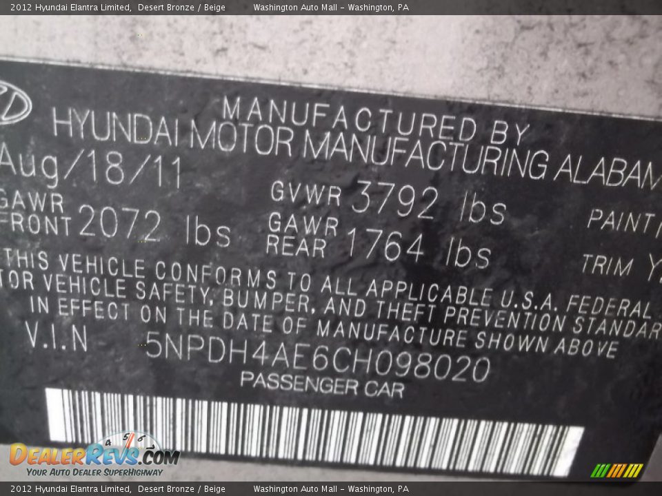 2012 Hyundai Elantra Limited Desert Bronze / Beige Photo #19