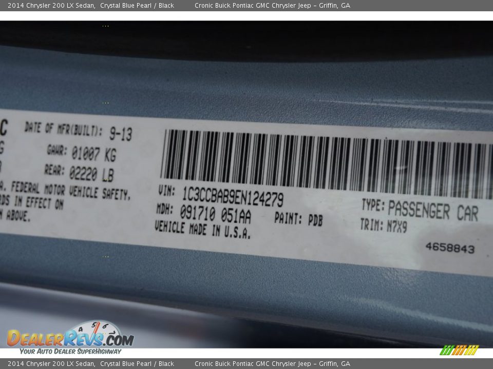 2014 Chrysler 200 LX Sedan Crystal Blue Pearl / Black Photo #25