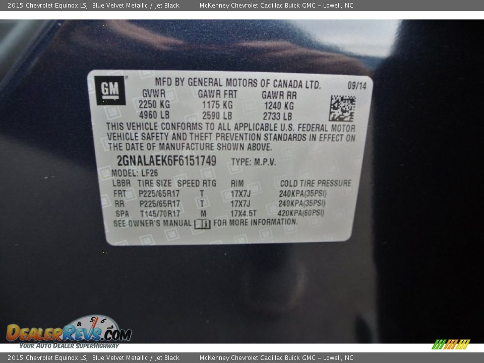 2015 Chevrolet Equinox LS Blue Velvet Metallic / Jet Black Photo #8