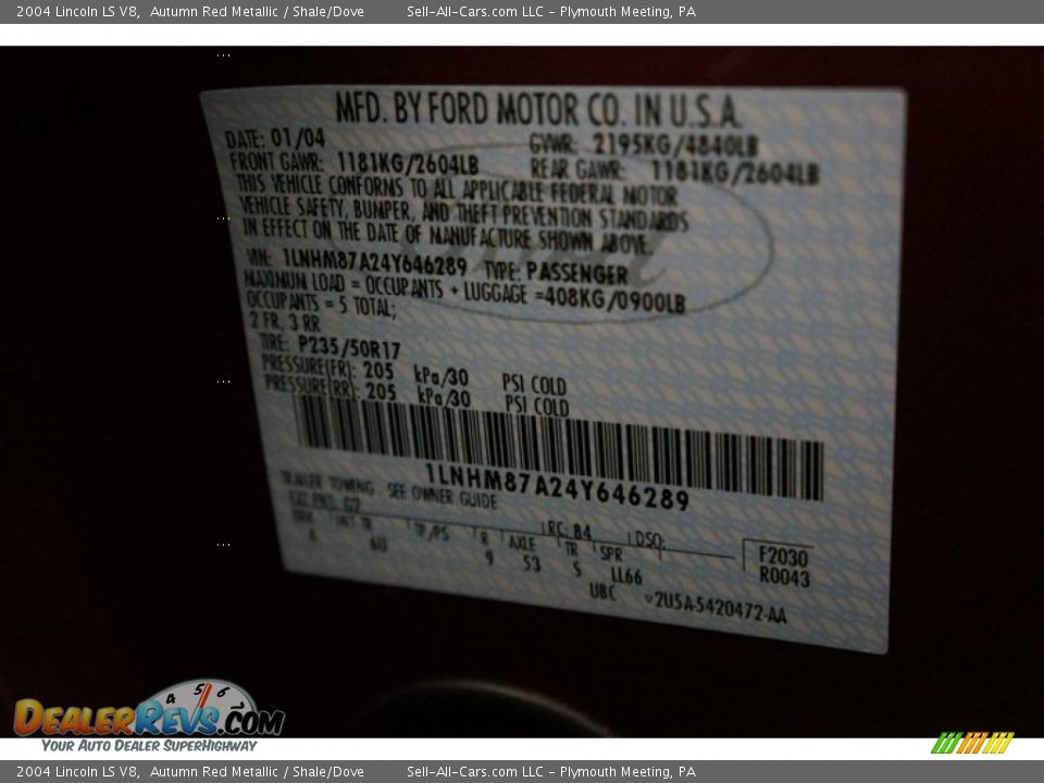 2004 Lincoln LS V8 Autumn Red Metallic / Shale/Dove Photo #14