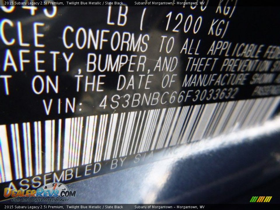 2015 Subaru Legacy 2.5i Premium Twilight Blue Metallic / Slate Black Photo #15