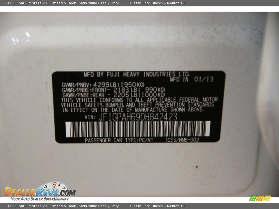 2013 Subaru Impreza 2.0i Limited 5 Door Satin White Pearl / Ivory Photo #15
