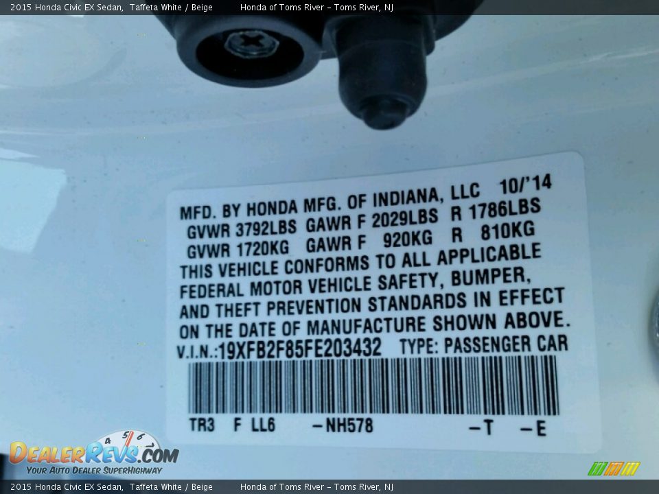 2015 Honda Civic EX Sedan Taffeta White / Beige Photo #4