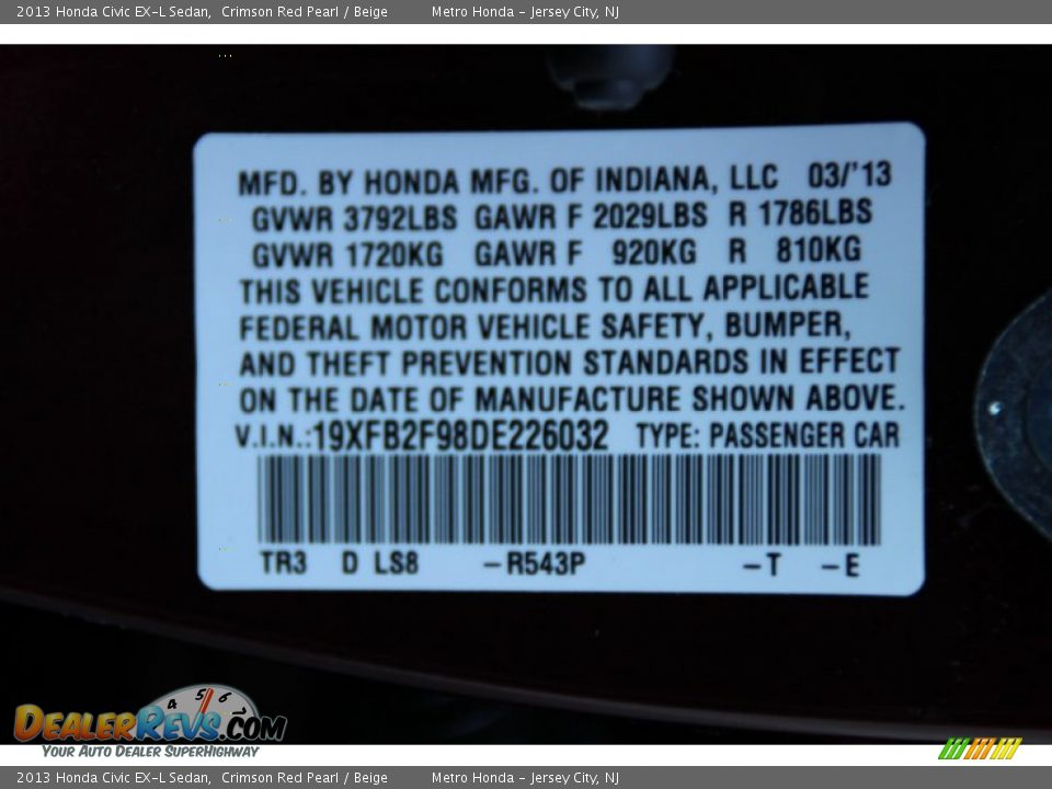 2013 Honda Civic EX-L Sedan Crimson Red Pearl / Beige Photo #35