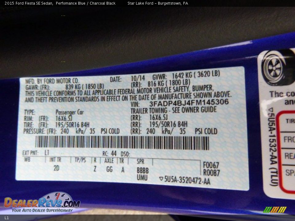 Ford Color Code L1 Perfomance Blue