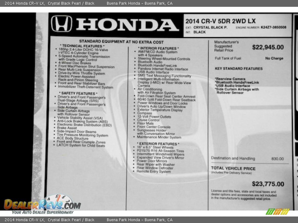 2014 Honda CR-V LX Crystal Black Pearl / Black Photo #19
