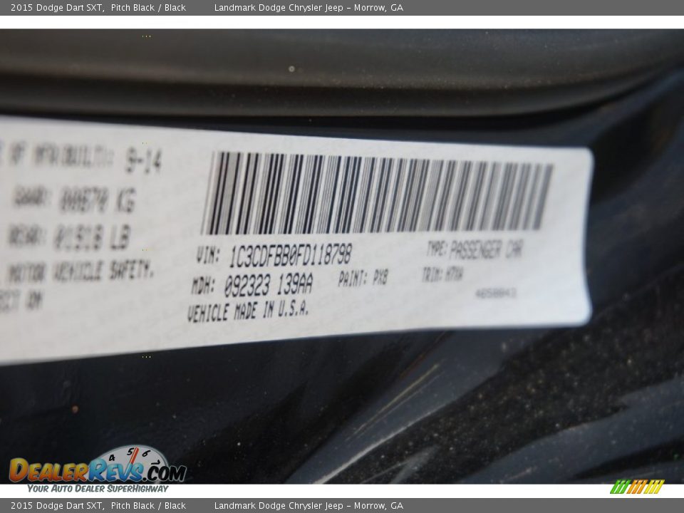 2015 Dodge Dart SXT Pitch Black / Black Photo #9