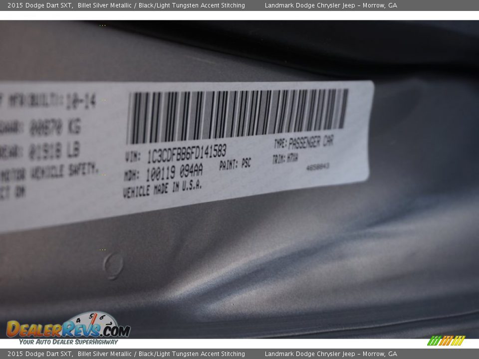 2015 Dodge Dart SXT Billet Silver Metallic / Black/Light Tungsten Accent Stitching Photo #9
