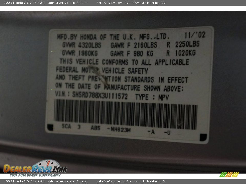 2003 Honda CR-V EX 4WD Satin Silver Metallic / Black Photo #14