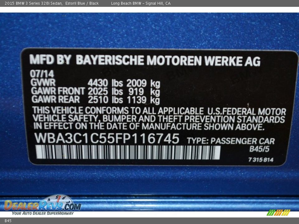 BMW Color Code B45 Estoril Blue