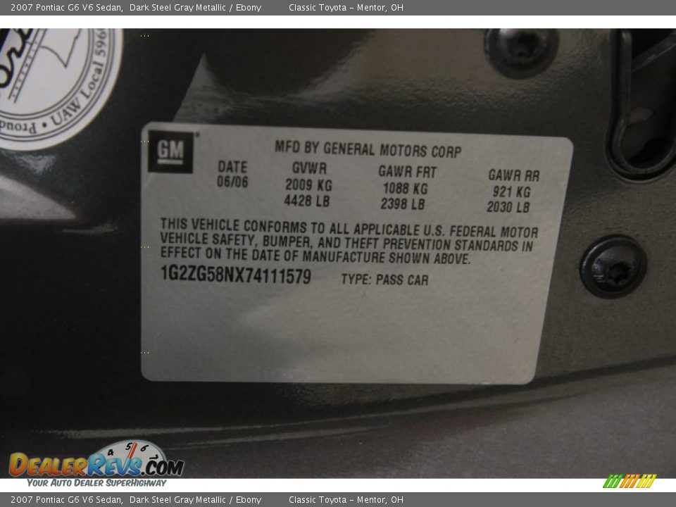 2007 Pontiac G6 V6 Sedan Dark Steel Gray Metallic / Ebony Photo #15