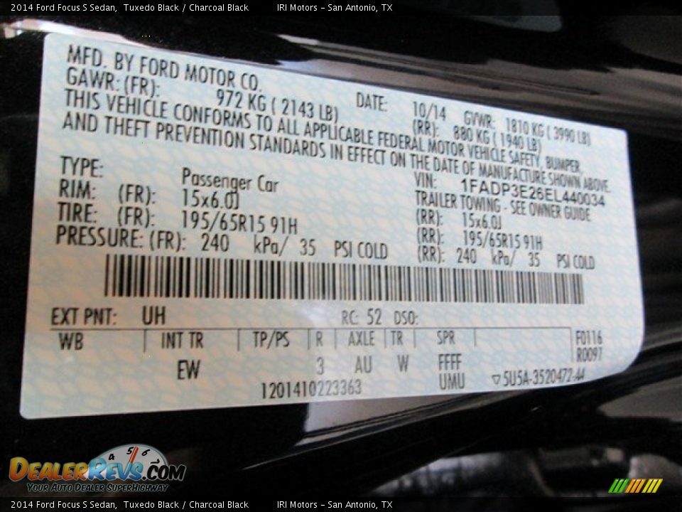 2014 Ford Focus S Sedan Tuxedo Black / Charcoal Black Photo #15