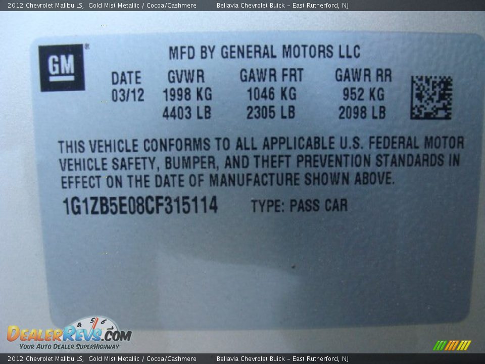 2012 Chevrolet Malibu LS Gold Mist Metallic / Cocoa/Cashmere Photo #15