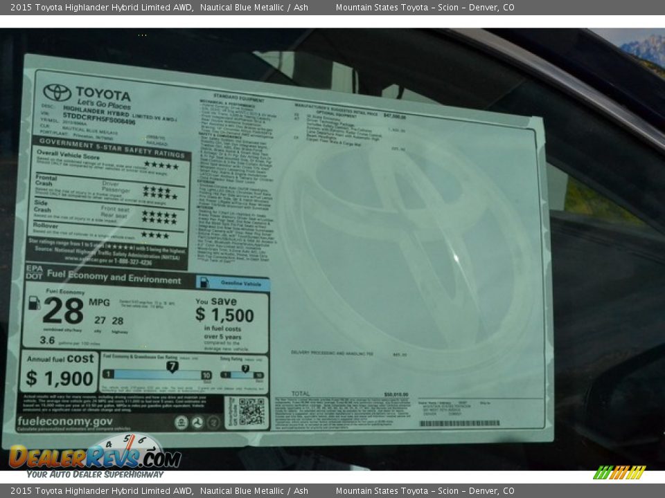 2015 Toyota Highlander Hybrid Limited AWD Window Sticker Photo #9