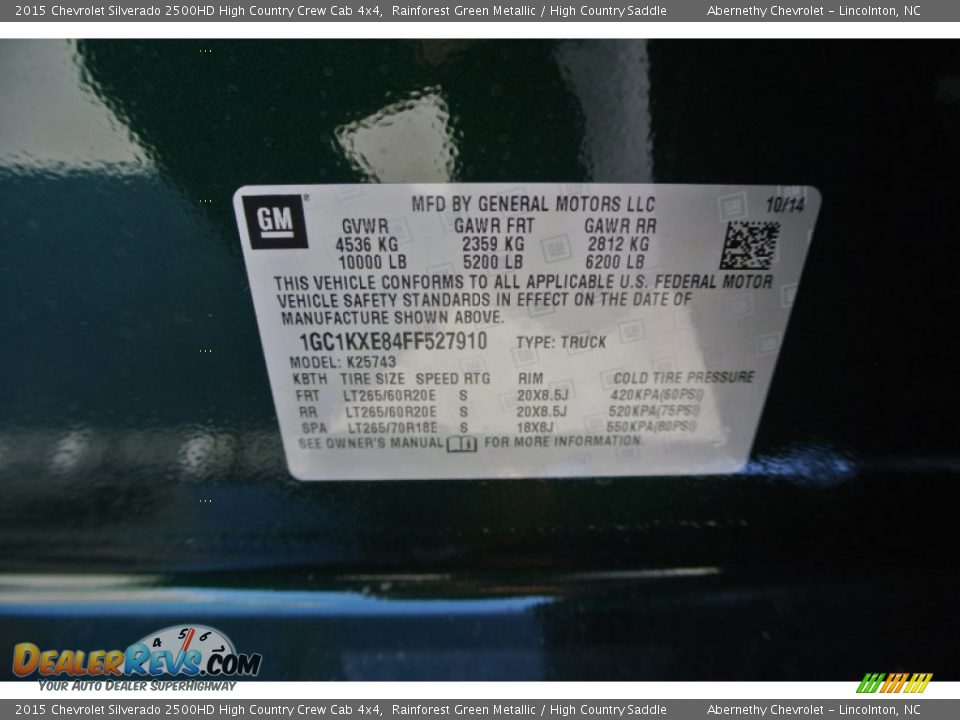 2015 Chevrolet Silverado 2500HD High Country Crew Cab 4x4 Rainforest Green Metallic / High Country Saddle Photo #7