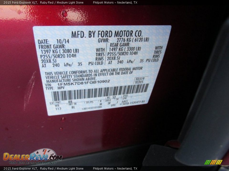 2015 Ford Explorer XLT Ruby Red / Medium Light Stone Photo #35