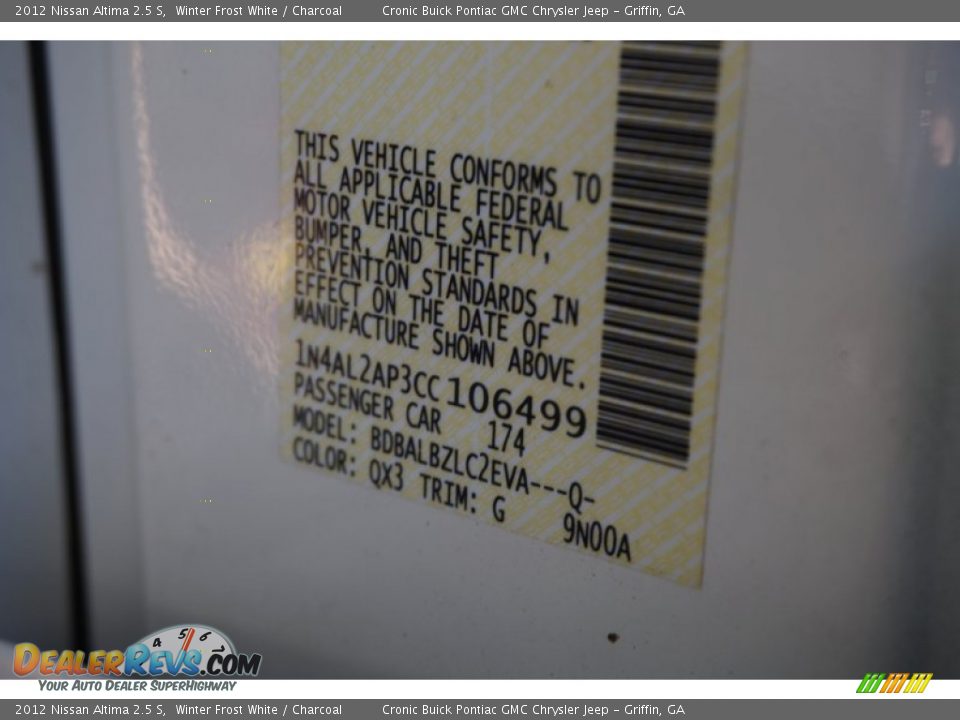 2012 Nissan Altima 2.5 S Winter Frost White / Charcoal Photo #24