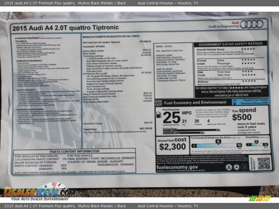 2015 Audi A4 2.0T Premium Plus quattro Mythos Black Metallic / Black Photo #18