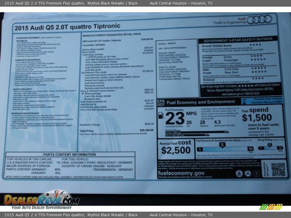 2015 Audi Q5 2.0 TFSI Premium Plus quattro Mythos Black Metallic / Black Photo #19