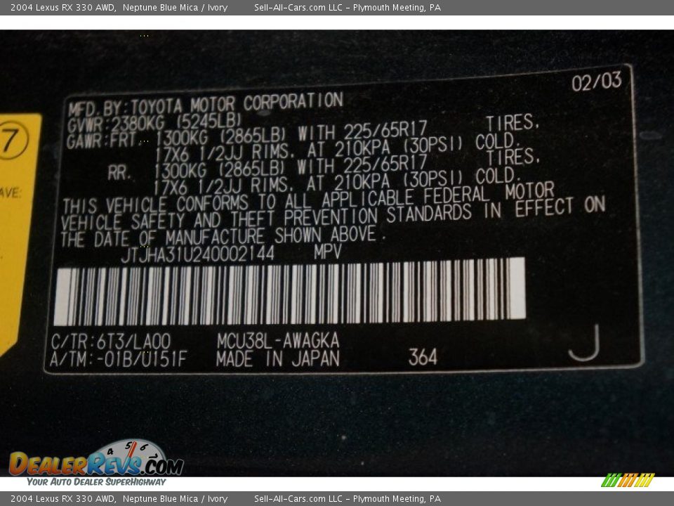 2004 Lexus RX 330 AWD Neptune Blue Mica / Ivory Photo #14