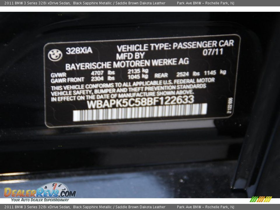 2011 BMW 3 Series 328i xDrive Sedan Black Sapphire Metallic / Saddle Brown Dakota Leather Photo #35