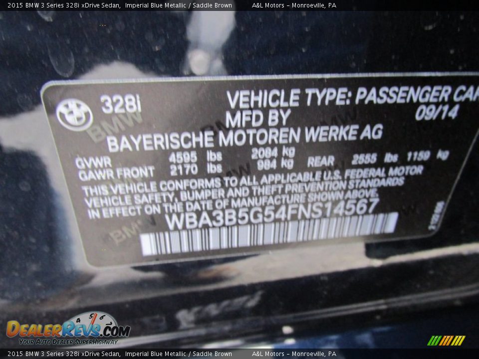 2015 BMW 3 Series 328i xDrive Sedan Imperial Blue Metallic / Saddle Brown Photo #19
