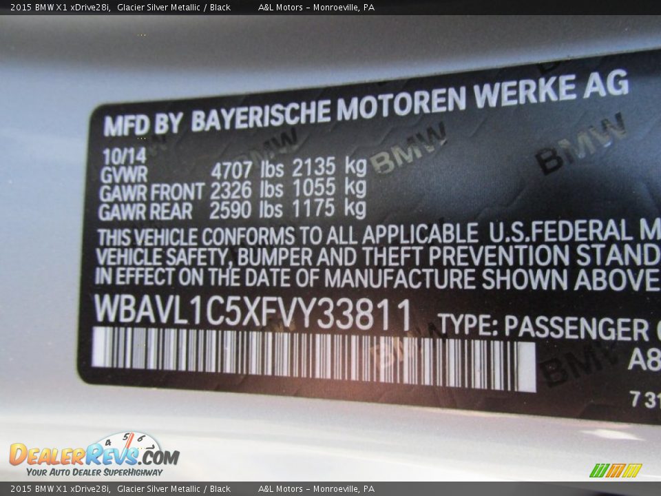 2015 BMW X1 xDrive28i Glacier Silver Metallic / Black Photo #19