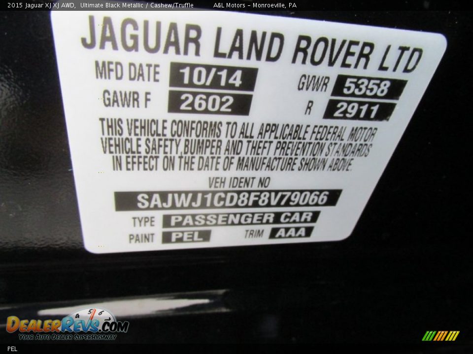 Jaguar Color Code PEL Ultimate Black Metallic