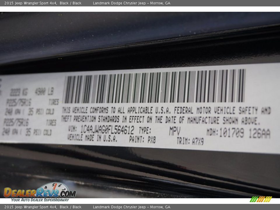 2015 Jeep Wrangler Sport 4x4 Black / Black Photo #10