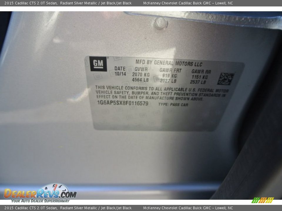 2015 Cadillac CTS 2.0T Sedan Radiant Silver Metallic / Jet Black/Jet Black Photo #7