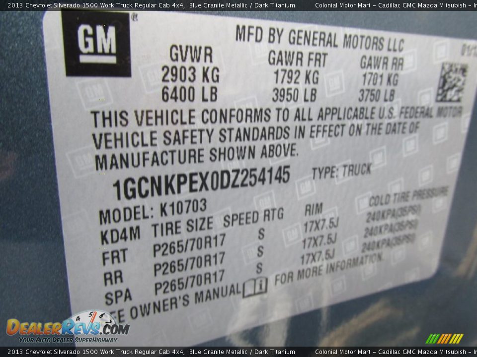 2013 Chevrolet Silverado 1500 Work Truck Regular Cab 4x4 Blue Granite Metallic / Dark Titanium Photo #19