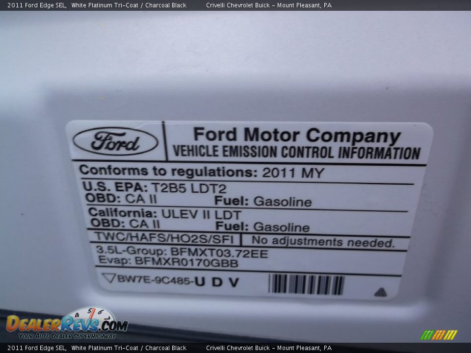 2011 Ford Edge SEL White Platinum Tri-Coat / Charcoal Black Photo #13