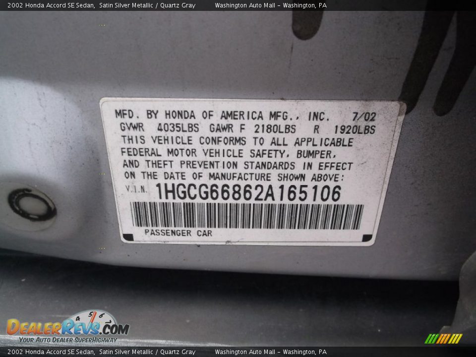 2002 Honda Accord SE Sedan Satin Silver Metallic / Quartz Gray Photo #19