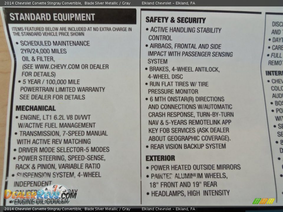 2014 Chevrolet Corvette Stingray Convertible Window Sticker Photo #18