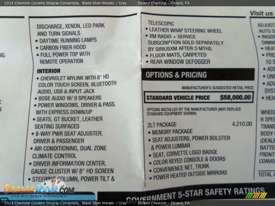 2014 Chevrolet Corvette Stingray Convertible Window Sticker Photo #19