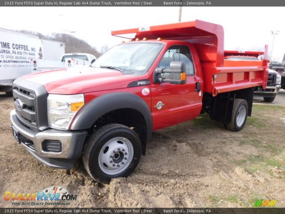 2015 Ford F550 Super Duty XL Regular Cab 4x4 Dump Truck Vermillion Red / Steel Photo #2