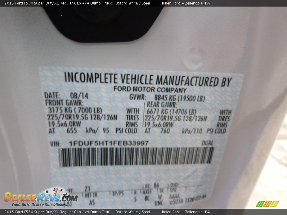 2015 Ford F550 Super Duty XL Regular Cab 4x4 Dump Truck Oxford White / Steel Photo #20