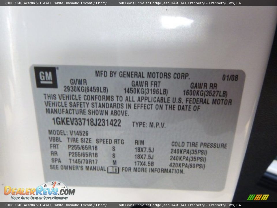 2008 GMC Acadia SLT AWD White Diamond Tricoat / Ebony Photo #20
