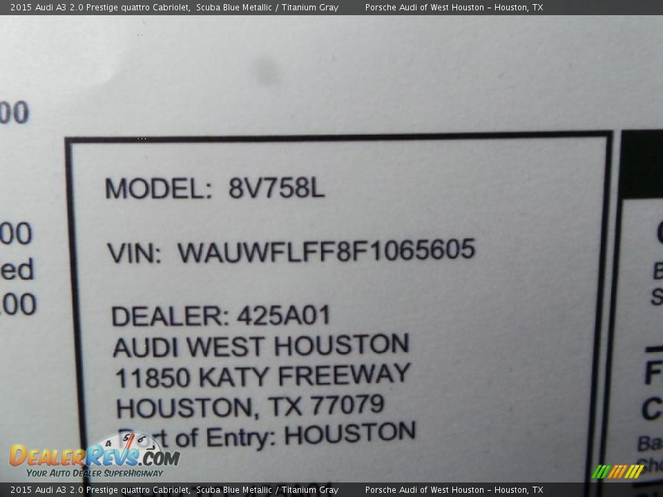 2015 Audi A3 2.0 Prestige quattro Cabriolet Scuba Blue Metallic / Titanium Gray Photo #26