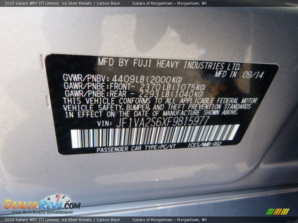 2015 Subaru WRX STI Limited Ice Silver Metallic / Carbon Black Photo #23