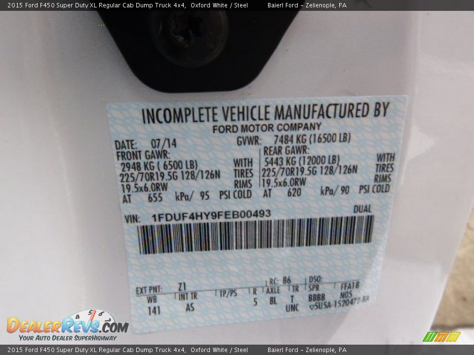 2015 Ford F450 Super Duty XL Regular Cab Dump Truck 4x4 Oxford White / Steel Photo #20