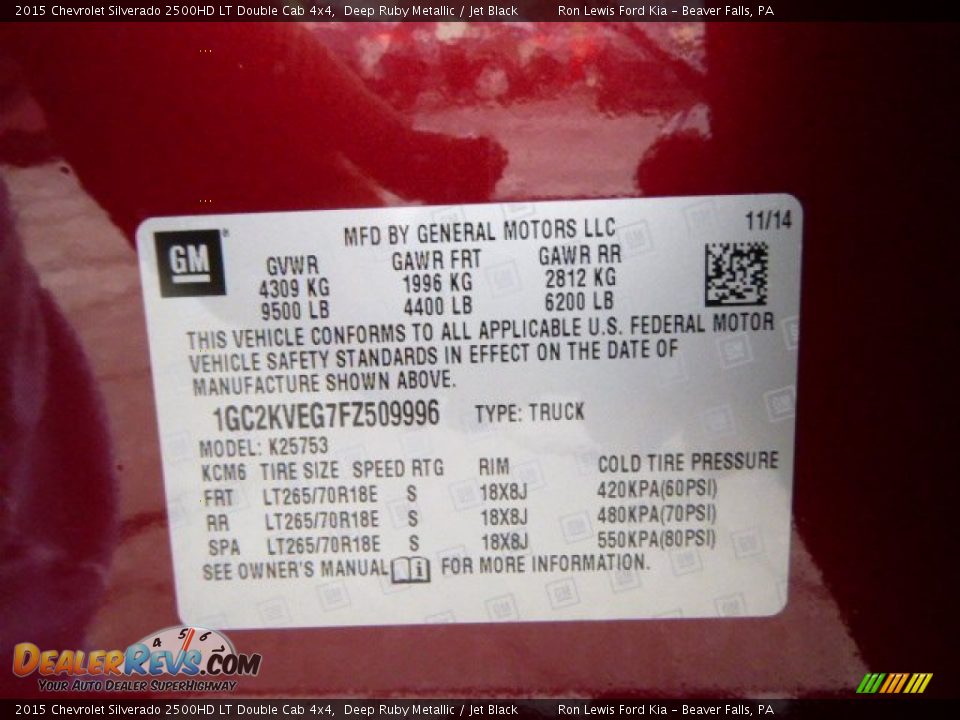 2015 Chevrolet Silverado 2500HD LT Double Cab 4x4 Deep Ruby Metallic / Jet Black Photo #20