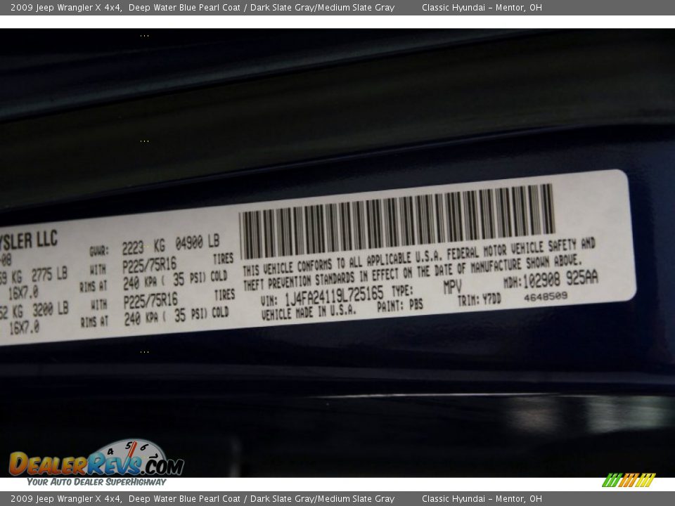 2009 Jeep Wrangler X 4x4 Deep Water Blue Pearl Coat / Dark Slate Gray/Medium Slate Gray Photo #16
