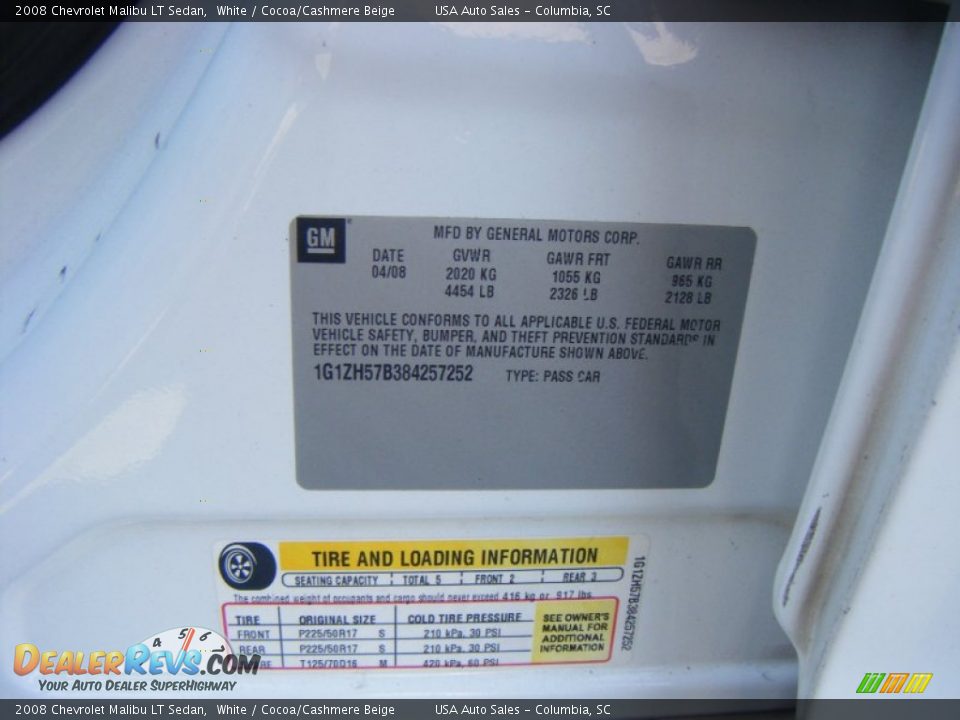 2008 Chevrolet Malibu LT Sedan White / Cocoa/Cashmere Beige Photo #22